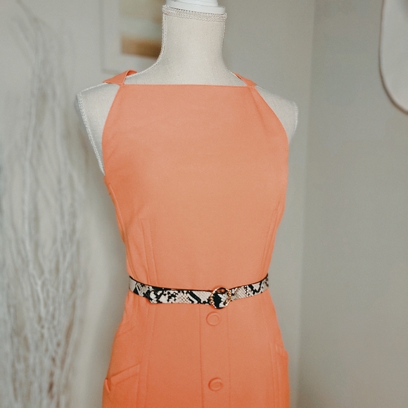 Per Se Orange Sorbet Sheath Cold Shoulder Belted Dress - Picture 3 of 9